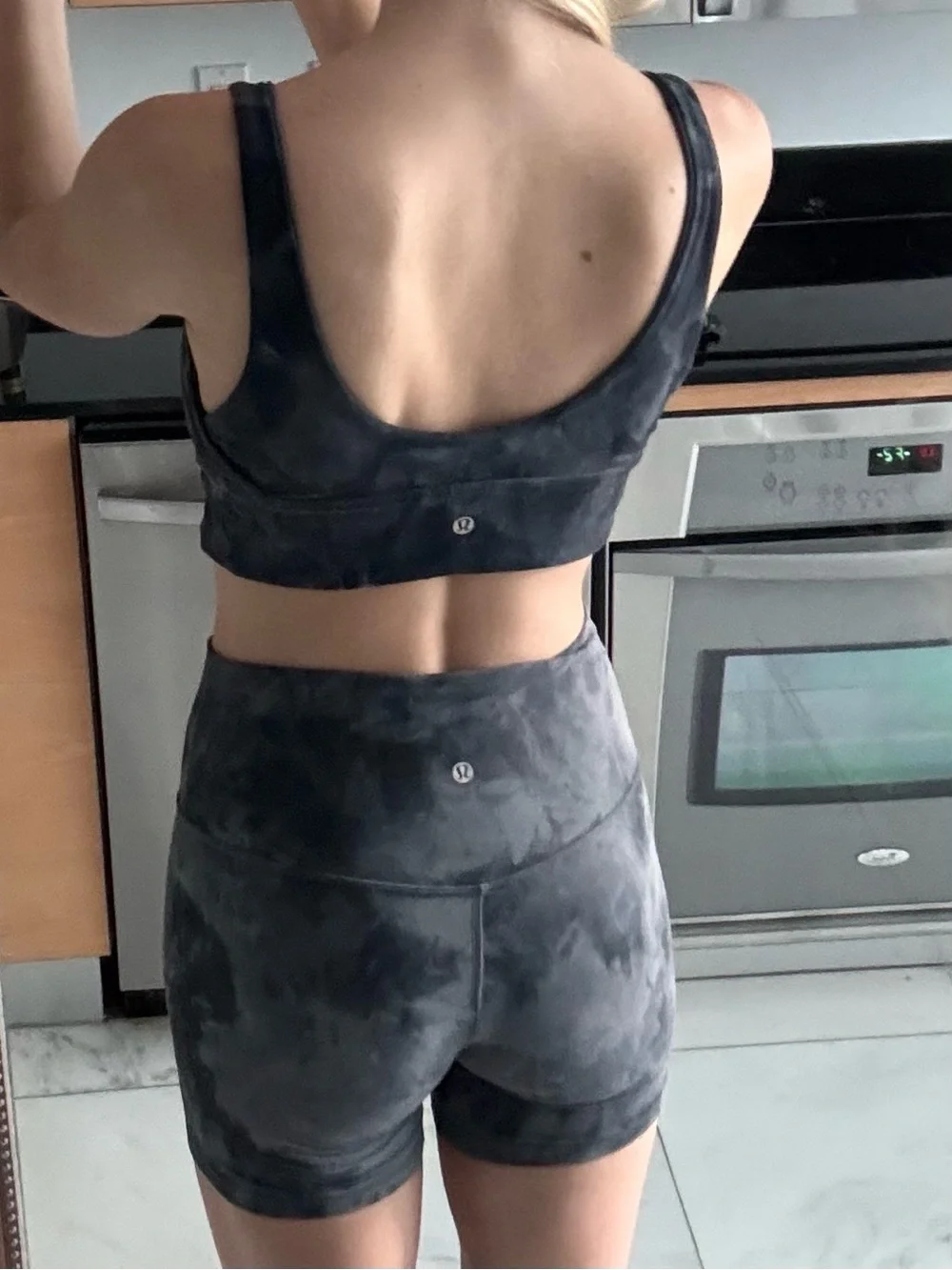 lululemon athletica Black Tie-Dye Sports Bra and High-Rise Biker Shorts 4” Set